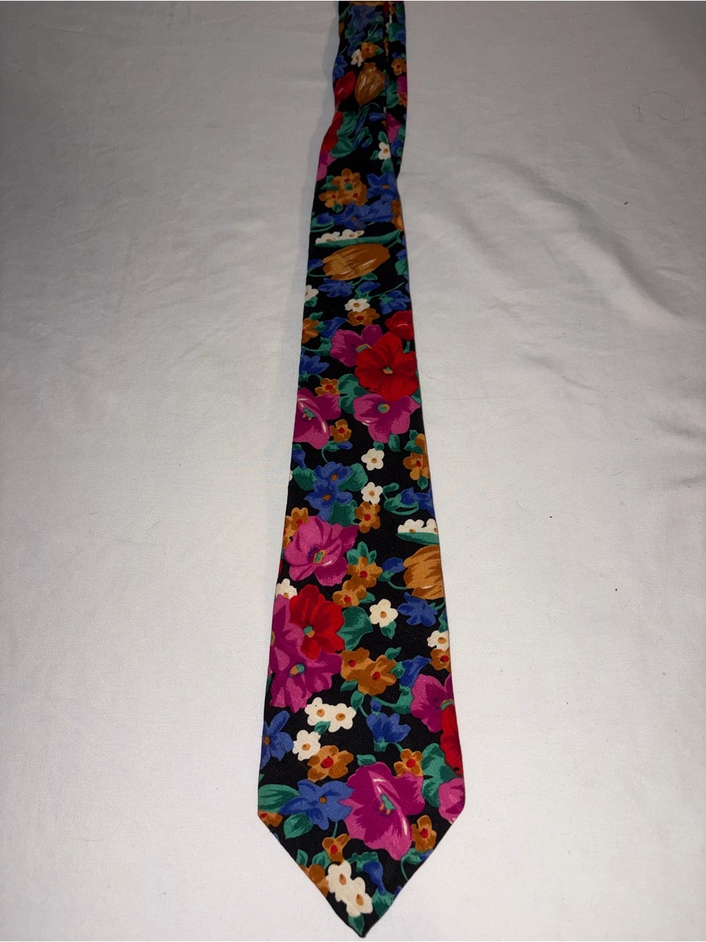 Oscar de la renta floral Print Silk-Feel Tie in Black and Multicolor